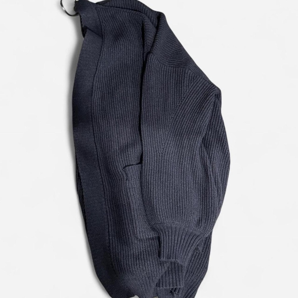 Dark Blue Ribbed Open-Front Cardigan - Picture 2 of 3